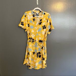 Yellow dress with blue and white floral detail
